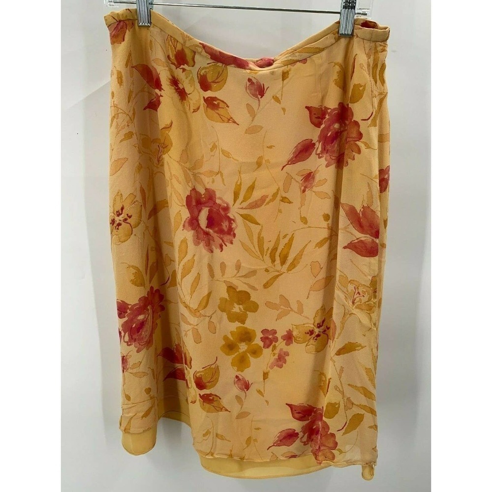 Cynthia Howie Maggie Boutique Womens Size 12 100% Silk Yellow Floral Skirt